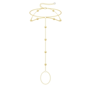 Bracciale ad anello multistrato minimalista in oro con perline e catena regolabile da donna