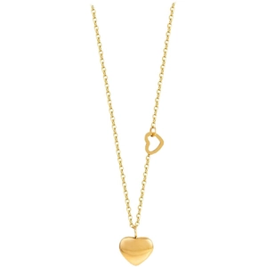 Minimalist gold heart necklace with solid pendant and hollow heart charm on O-chain link