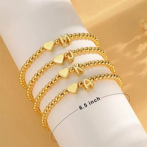 Damen Edelstahl Perlenarmband Personalisiertes Herz Initial Alphabet Buchstabe Anhänger Armband Gold Mode Schmuck Geschenk Für Sie
