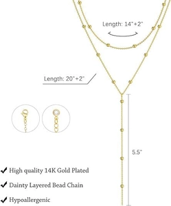 Dettagli della collana a strati con perline placcata oro 14K con ciondolo e misure