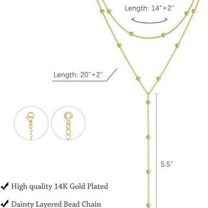 Collana a strati con catena a sfere placcata oro 14K con specifiche di lunghezza
