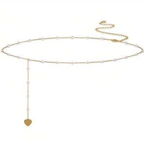 Elegante gouden parel lichaamsketting met hart hanger, minimalistische tailleketting dames
