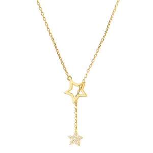 Collier en Y doré luxueux avec étoile ajourée et pendentif étincelant pavé de zircons