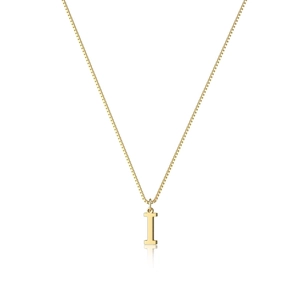 Polished 18K gold plated box chain necklace with elegant letter I alphabet pendant