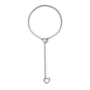 Retro Punk Silber Metall Y-Kette Halskette mit Herzanhänger für Damen und Herren