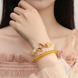 Natural Stone Crystal Butterfly Pendant Bracelet Set Fashion Elastic Beaded Hand String For Women Elegant Jewelry Gift