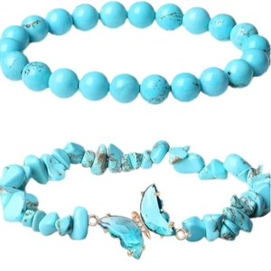 Blue natural stone bracelet set with crystal butterfly pendant and turquoise style beads