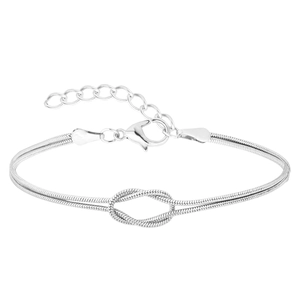 Silver-tone double snake chain bracelet with a central knot design and lobster clasp