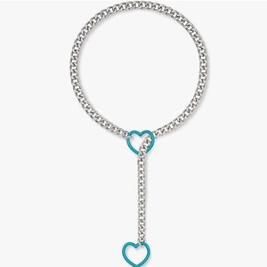 Punk Silberne Gliederkette Lariat-Halskette mit türkisen hohlen Herzanhängern