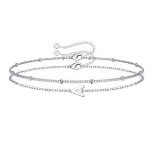 Bracciale a doppio strato in argento con ciondolo lettera A e perline per donna