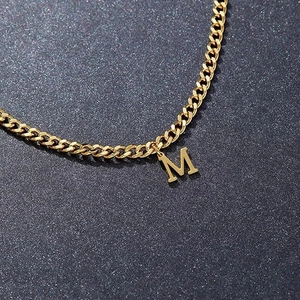 Gold stainless steel cuban chain anklet with capital letter M pendant for women