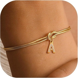 Mode Verguld Koper Zirkonia Initiaal Alfabet Armband Voor Vrouwen Slangenketting Liefdesknoop Vriendschap Sieraden Cadeau
