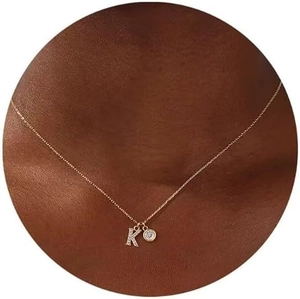 Elegant Copper Zirconia Initial Letter Pendant Necklace For Women Gold Plated Dainty Alphabet Charm Clavicle Chain Jewelry