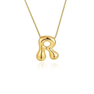 Collier avec pendentif lettre R bulle dorée polie et chaîne serpent pour femme