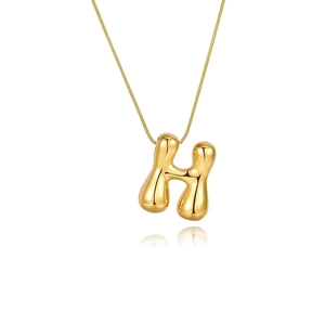 Pendentif lettre H ballon doré poli avec collier chaîne serpent élégante pour femme