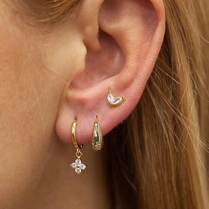 Luxury 14K Gold Plated Copper Zirconia Hoops Marquise Studs And Flower Pendant Cartilage Earrings For Women Fashion Jewelry Accessories