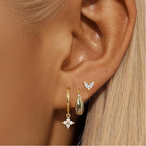 14k gold plated earring set for women featuring floral charm and crystal stud earrings