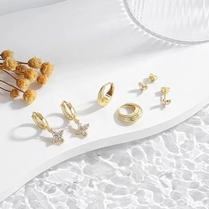 14k gold plated cartilage earring set for women with zircon floral dangles and hoops