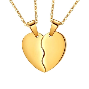 Stainless Steel Split Heart Matching Couple Necklace Set Gold Silver Plated Heart Puzzle Pendant Jewelry Valentine Gift