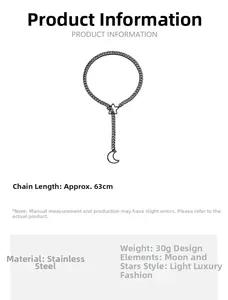 Tabella taglie per collana in acciaio inox con luna e stelle, lunghezza catena 63cm