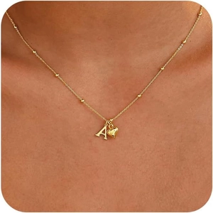 Moda Placcato Oro Rame Catena a Sfere Satellite Cuore Ciondolo Collana per Donna Gioielli Personalizzati con Iniziale Regalo