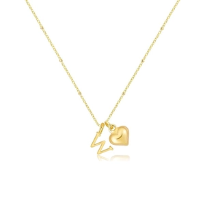 Collana a cuore placcata oro 14k con ciondolo lettera W e catena a sfere