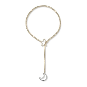 Collana Y lariat con stella dorata e luna d'argento stile punk gothic regolabile