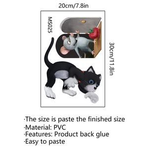 Cartoon cat and mouse PVC wall sticker for home decor with self-adhesive backing