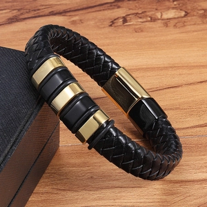 Men Braided Genuine Leather Bracelet With Stainless Steel Magnetic Clasp Fashion Woven Wristband For Men Jewelry Father Day Gift