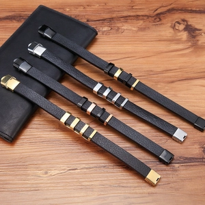 Bracciali in pelle da uomo con chiusure in acciaio nero, oro, argento e oro rosa