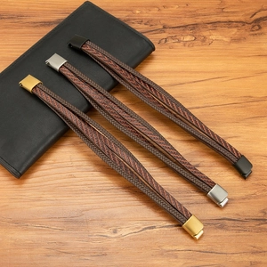 Lot de trois bracelets multicouches en cuir tressé pour homme avec fermoirs magnétiques
