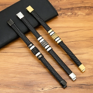 Men's braided leather bracelet with stainless steel magnetic clasp in three colors