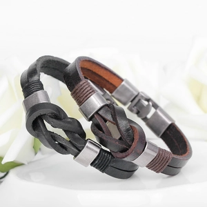 Vintage Braided Genuine Leather Bracelet For Men Stainless Steel Metal Clasp Double Layer Wrap Rope Knot Bangle Jewelry Gift