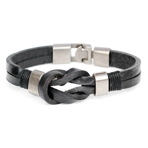 Men's double-layered braided leather bracelet with vintage alloy buckle on white background