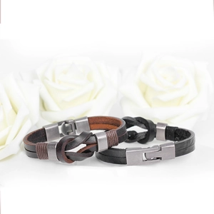 Handmade woven leather bracelets for men featuring brown and black vintage braided rope