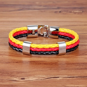 Bracelet en cuir tressé à trois couches aux couleurs de l'Allemagne et fermoir acier