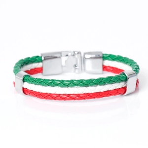 Bracelet tressé en cuir trois couches aux couleurs de l'Italie et fermoir acier inox