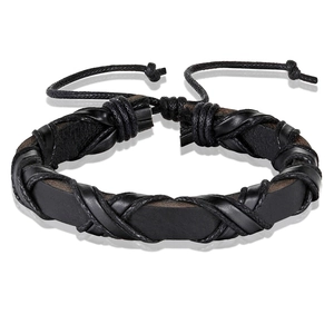 Bracciale in pelle intrecciata nera fatto a mano con nodo regolabile stile punk