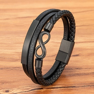 Herren Mehrlagiges Geflochtenes Lederarmband Edelstahl Unendlichkeitssymbol Charm Armreif Mit Magnetverschluss Modeschmuck