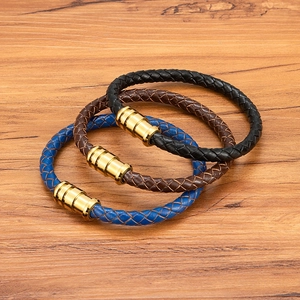 Men Braided Leather Bracelet With Stainless Steel Magnetic Clasp Fashion Woven Wristband For Daily Wear Masculine Jewelry