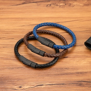 Minimalistische Gevlochten Leren Roestvrijstalen Armband Voor Heren Geweven Bangle Met Getextureerde Magnetische Sluiting Retro Sieraden