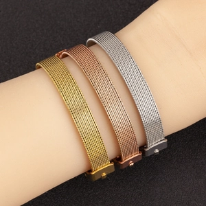 Adjustable stainless steel Milanese mesh bracelet in gold, rose gold and silver