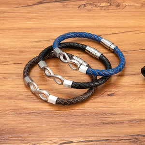 Men's infinity symbol leather bracelets with magnetic stainless steel clasps