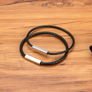 Men's Minimalist Braided Leather Bracelet With Stainless Steel Magnetic Clasp Fashion Jewelry Wristband Gift For Him