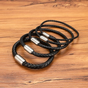 Bracelet en Cuir Tressé pour Hommes Acier Inoxydable Fermoir Magnétique Jonc Or Noir Argent Bleu Bijoux de Mode