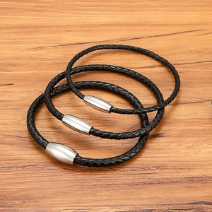 Herren Minimalist Geflochtenes Lederarmband Mit Edelstahl Magnetverschluss Mode Punk Schmuck Für Den Alltag Geschenk
