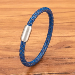 Herren Minimalistisch Geflochtenes Lederarmband Mit Edelstahl Magnetverschluss Blau Braun Mode Casual Armband Schmuck Geschenk