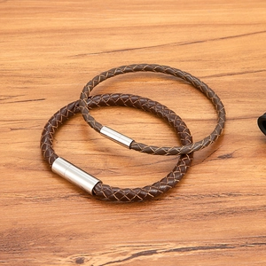 Minimalist Braided Leather Bracelet With Stainless Steel Magnetic Clasp For Men Women Trendy Bangle Fashion Jewelry