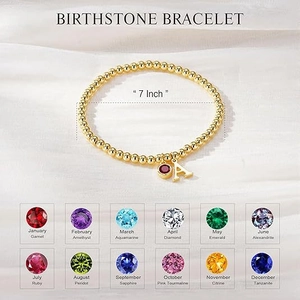 7-Zoll goldene Perlen-Geburtsstein-Armband mit A-Anhänger und 12 Kristall-Edelstein-Optionen