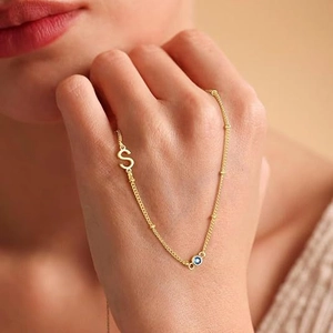 Minimalist double layer stainless steel gold letter S necklace with a blue gemstone